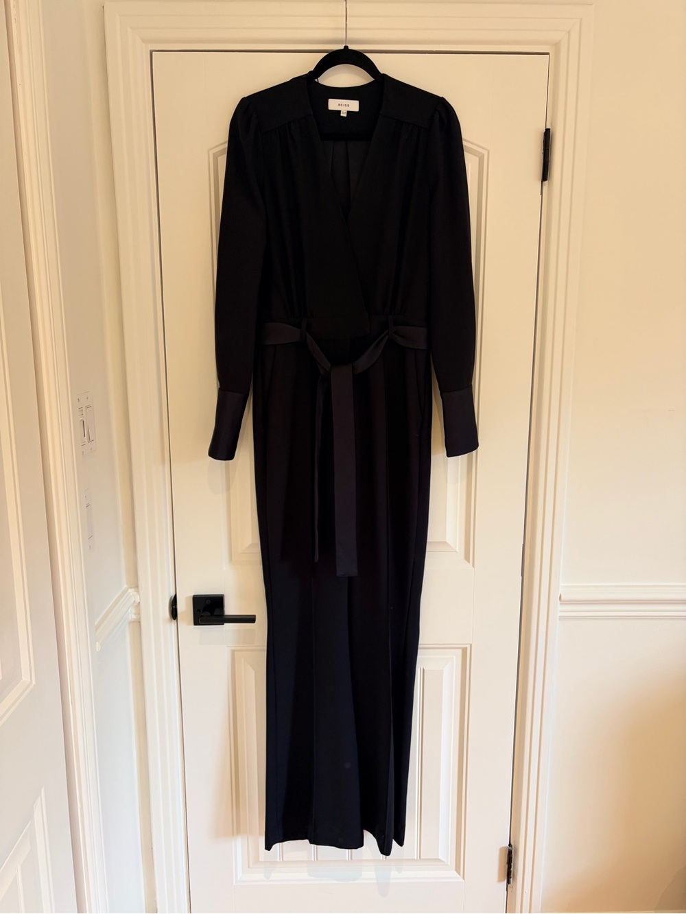 Reiss Black Long Sleeve Jumpsuit with Waist Tie
